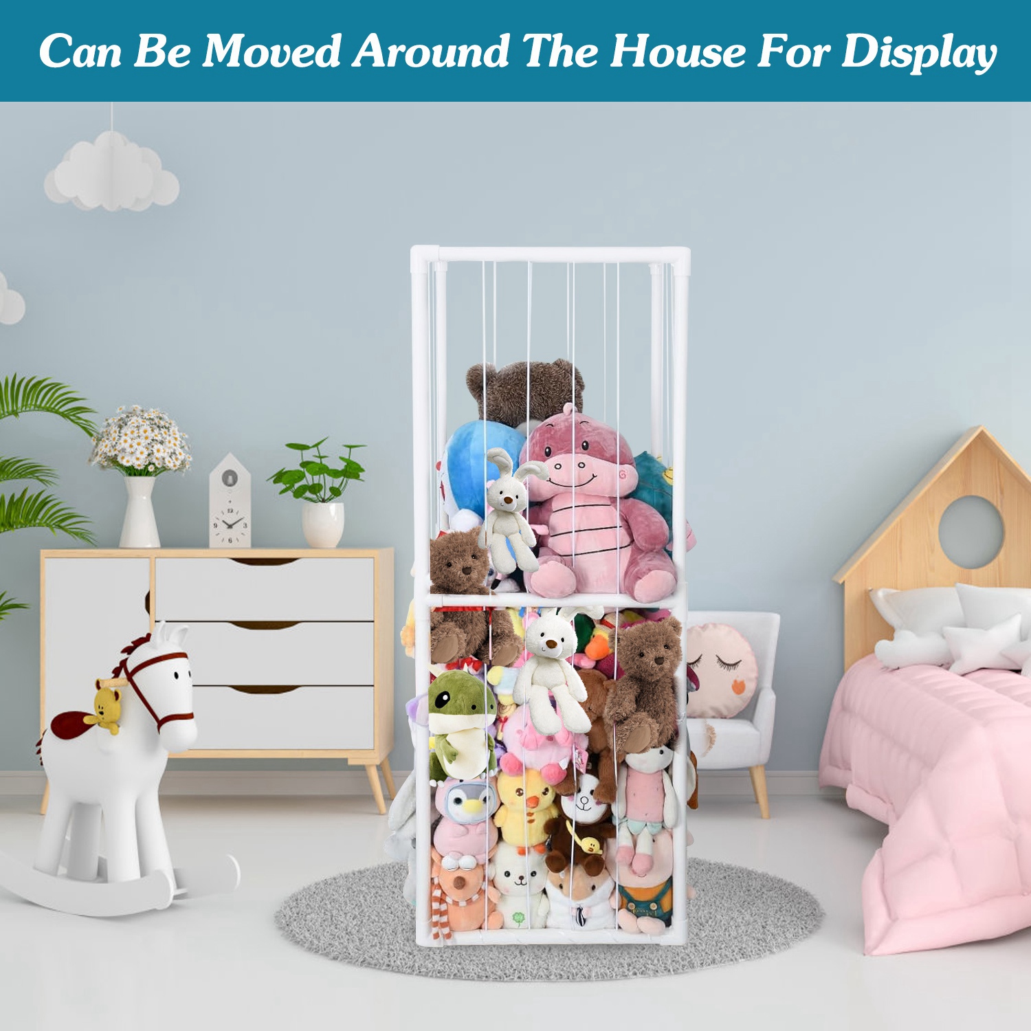 Stuffed Animal Storage PVC Plush Organizer Shelf Plush Stuffed Animal Holder Standing Kids Toy Storage Cage With Elastic Band For Nursery Play Room Bedroom — image 7