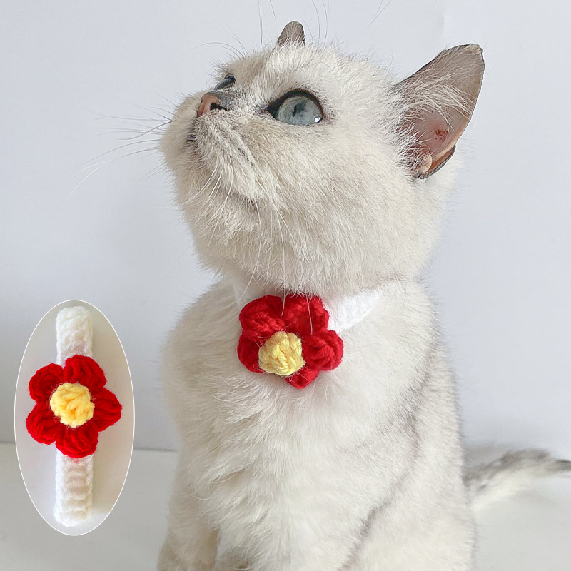 Pet Wool Knitted Collar Cat Dog Cute Collar Knitted Necklace Silent Adjustable British Short Dog — image 7