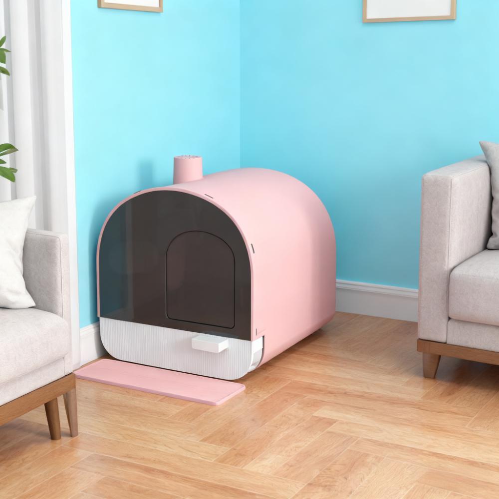 Pink Cat Litter Box With Lid With Scoop And Filter — imagen 4