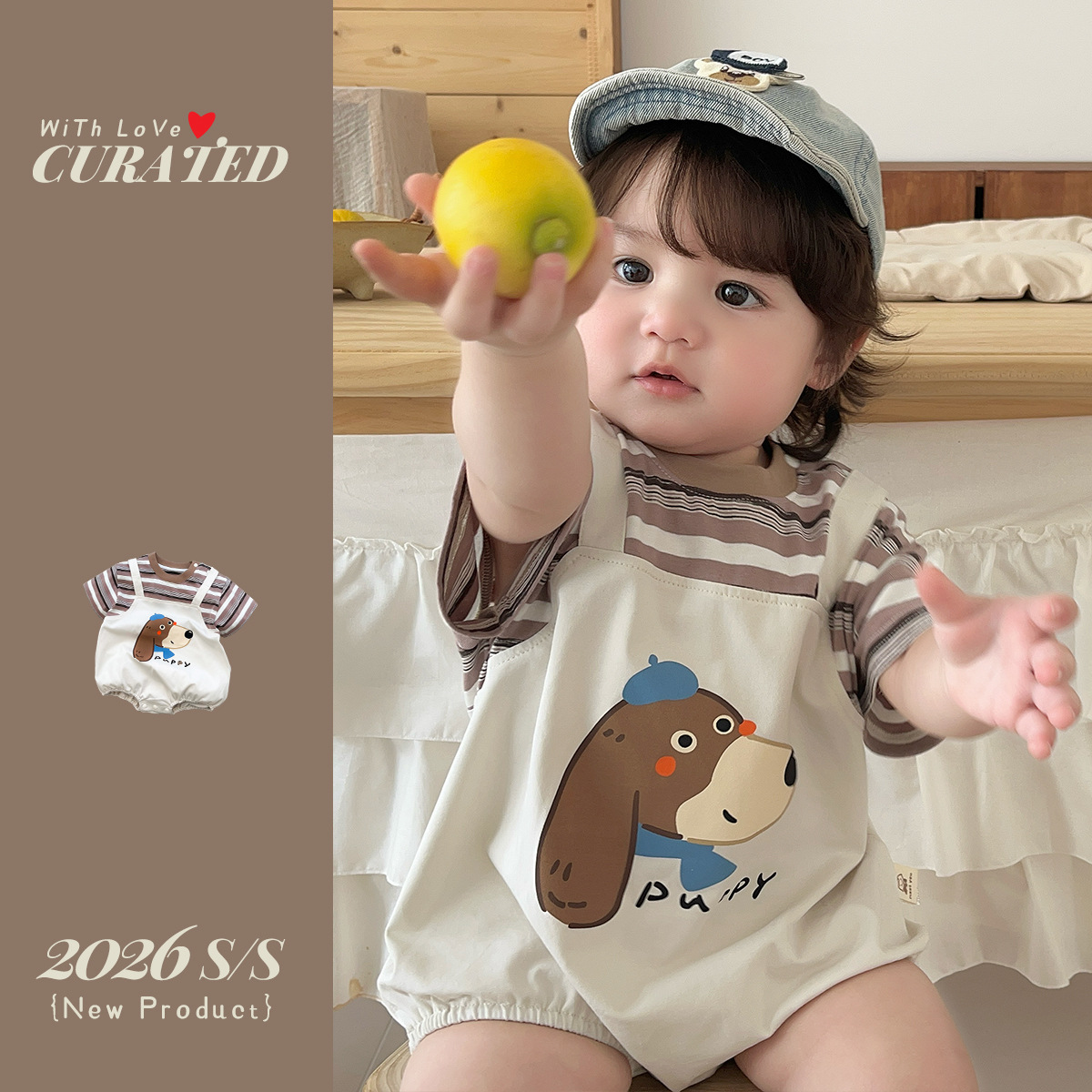 Romper Clothes Dog Print False Two-Piece Overalls Lightweight Short Sleeve Baby Bodysuit — image 5