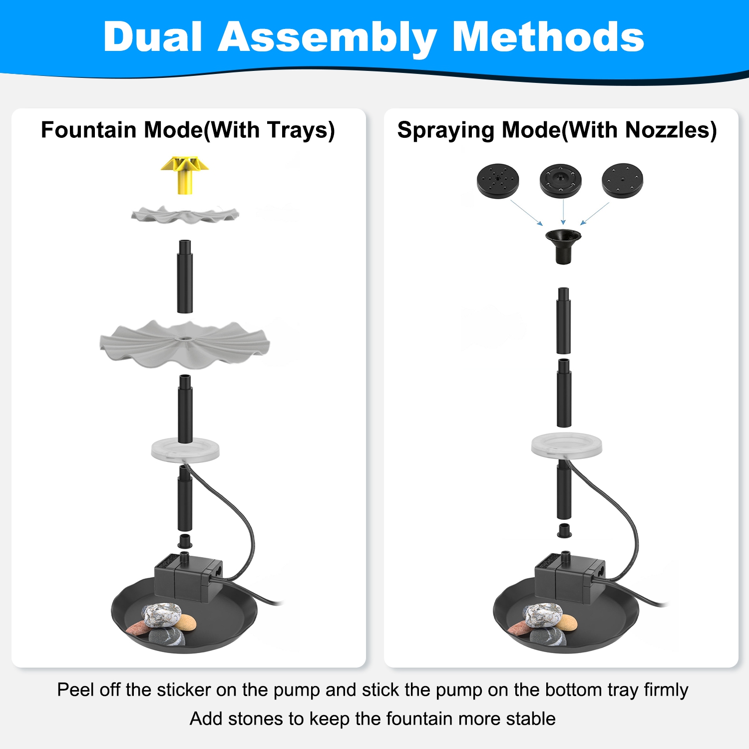 3Tier Solar Bird Bath Fountain Solar Powered Water Fountain Waterfall Feature With Colorful Light 3 Nozzles 6W Solar Panel For Bird Bath Patio Yard Pond Garden — image 7