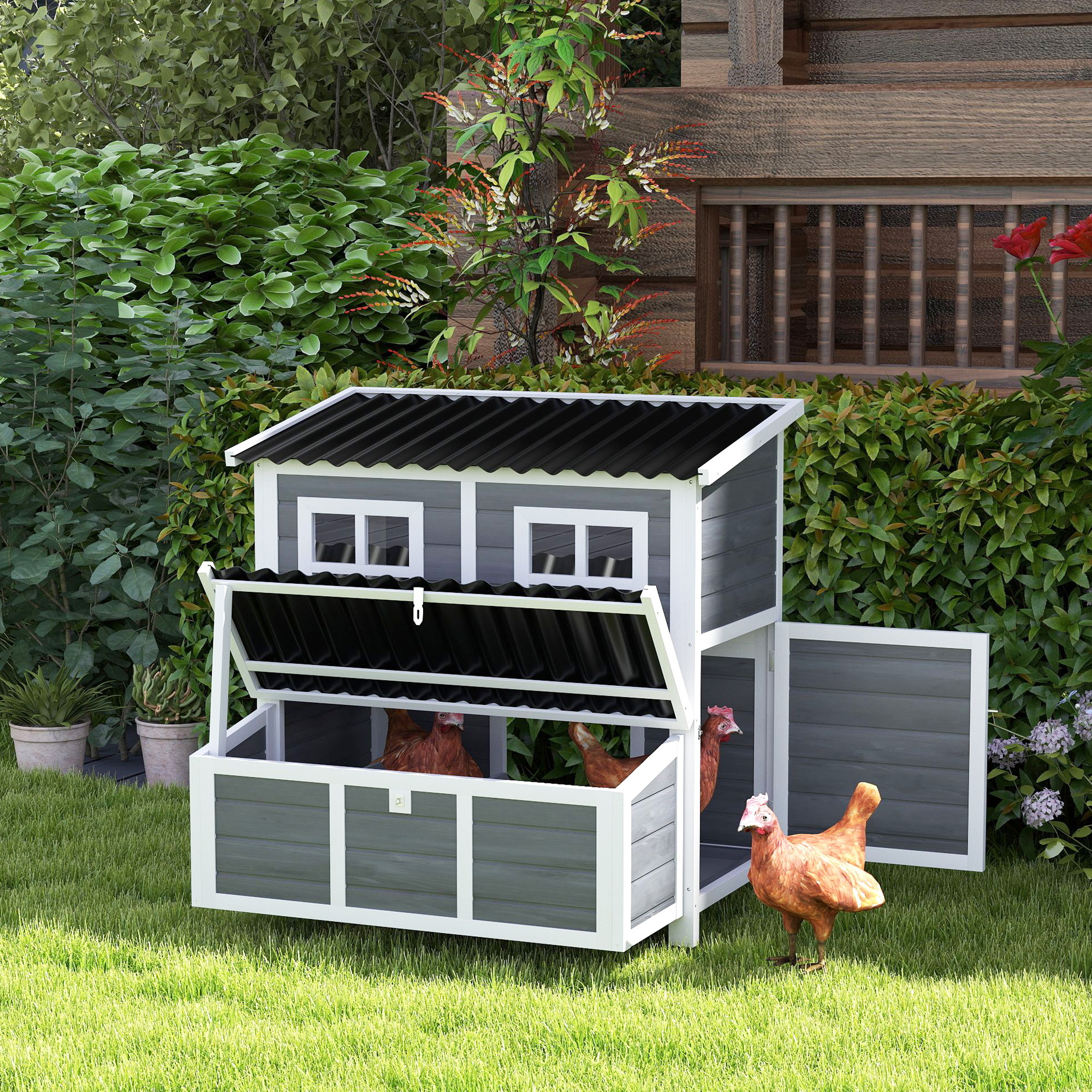 Wooden Chicken Coop With Nesting Box, Pull-Out Tray, Waterproof Roof, 39" Chicken House For 4-6 Chickens, Rabbits — imagen 1