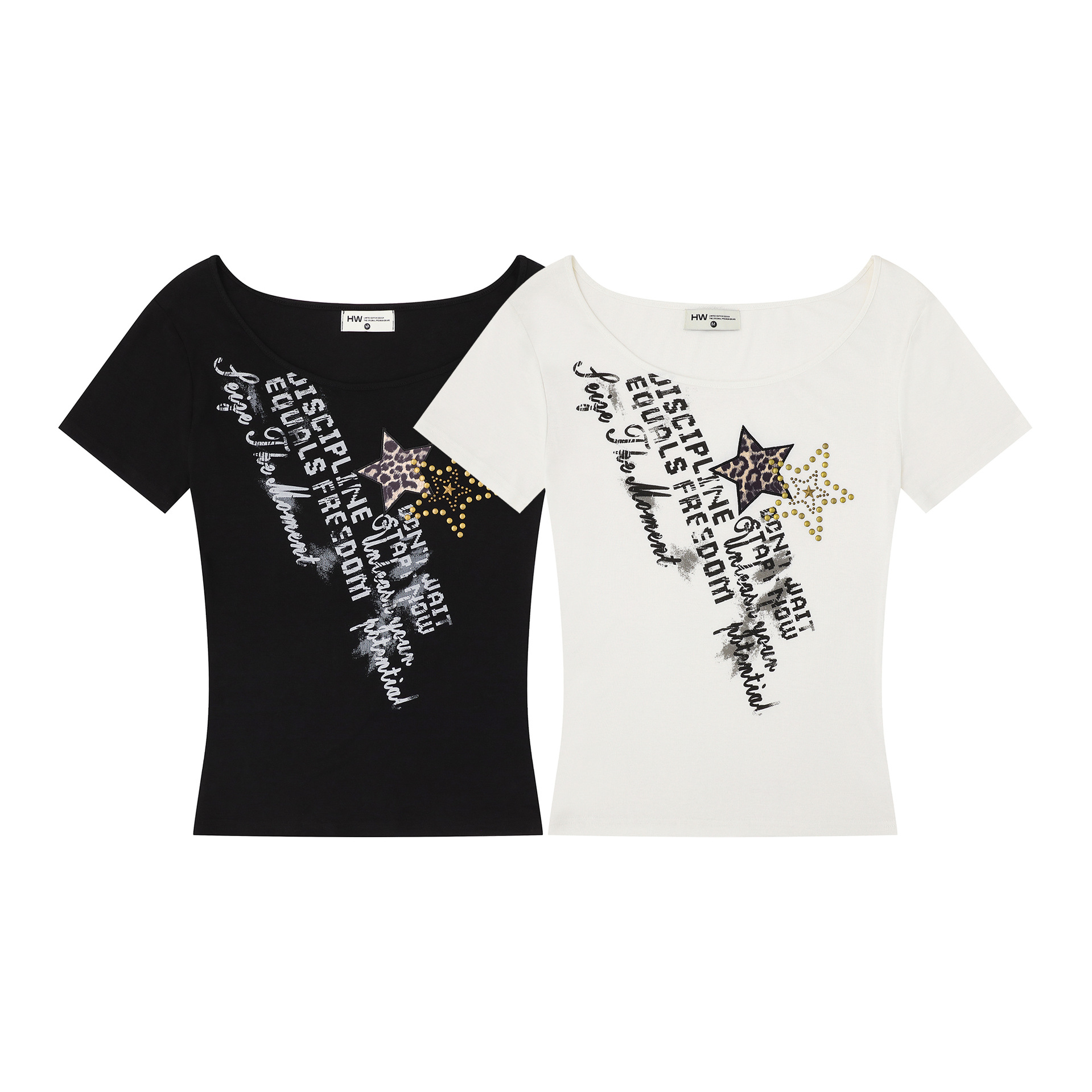 Leopard Print Star Embroidery T-Shirt for Women, Slim Fit Crop Top with Regular Shoulder, Versatile Casual Wear — image 3