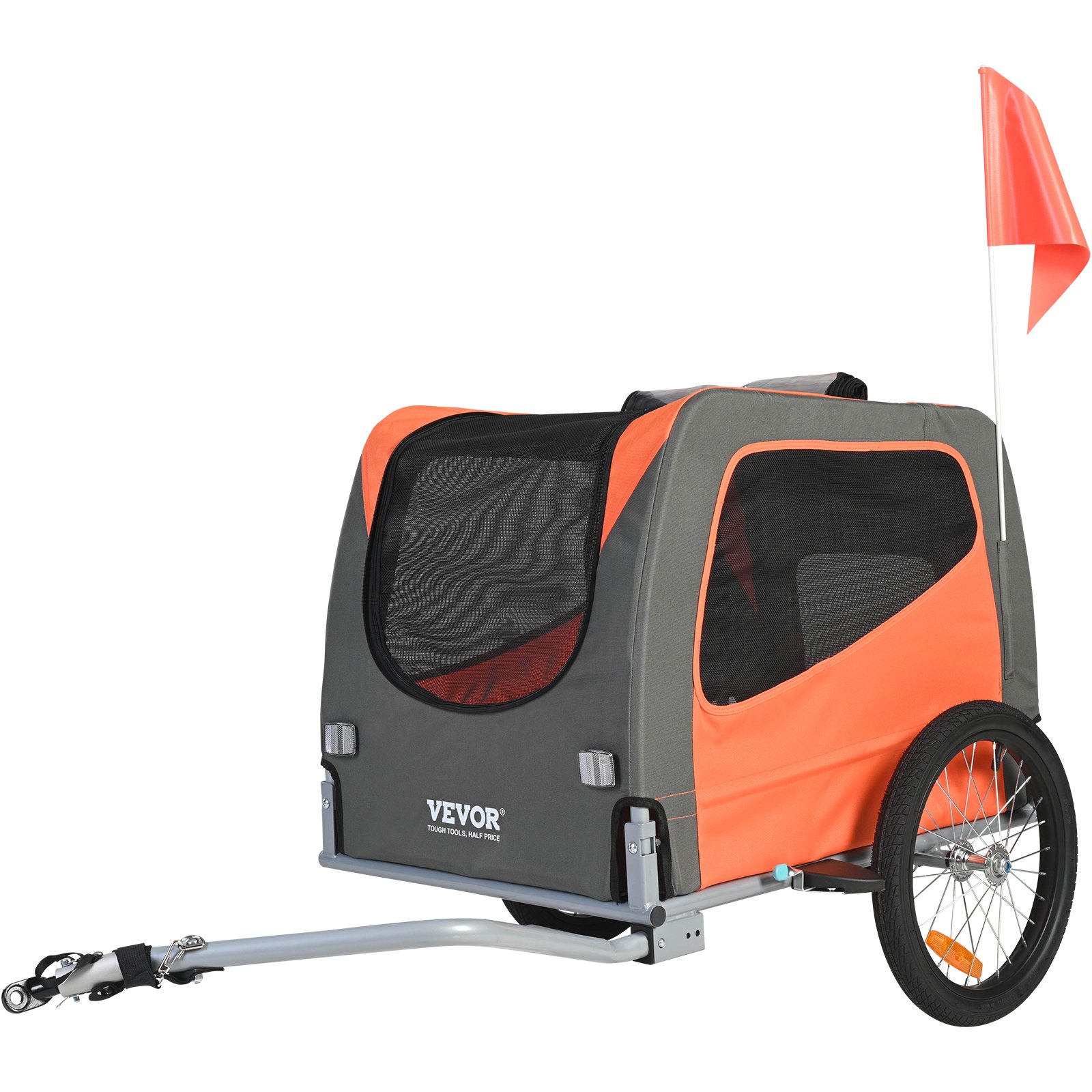 Dog Bike Trailer, Supports Up To 66 Lbs, Pet Cart Bicycle Carrier, Easy Folding Frame With Quick Release Wheels, Universal Bicycle Coupler, Reflectors, Flag, Collapsible To Store, Orange/Gray — image 1