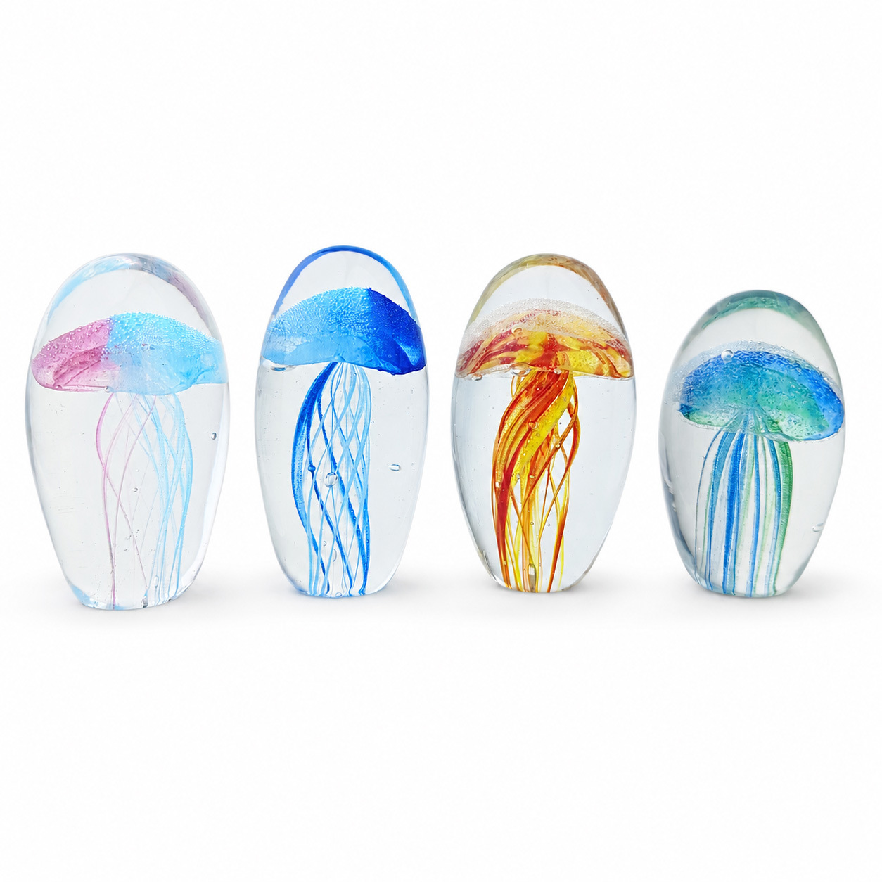 Handmade Glass Glow-in-the-Dark Jellyfish Ornament, Glass Paperweight, Ocean-Style Desk Decoration — image 1