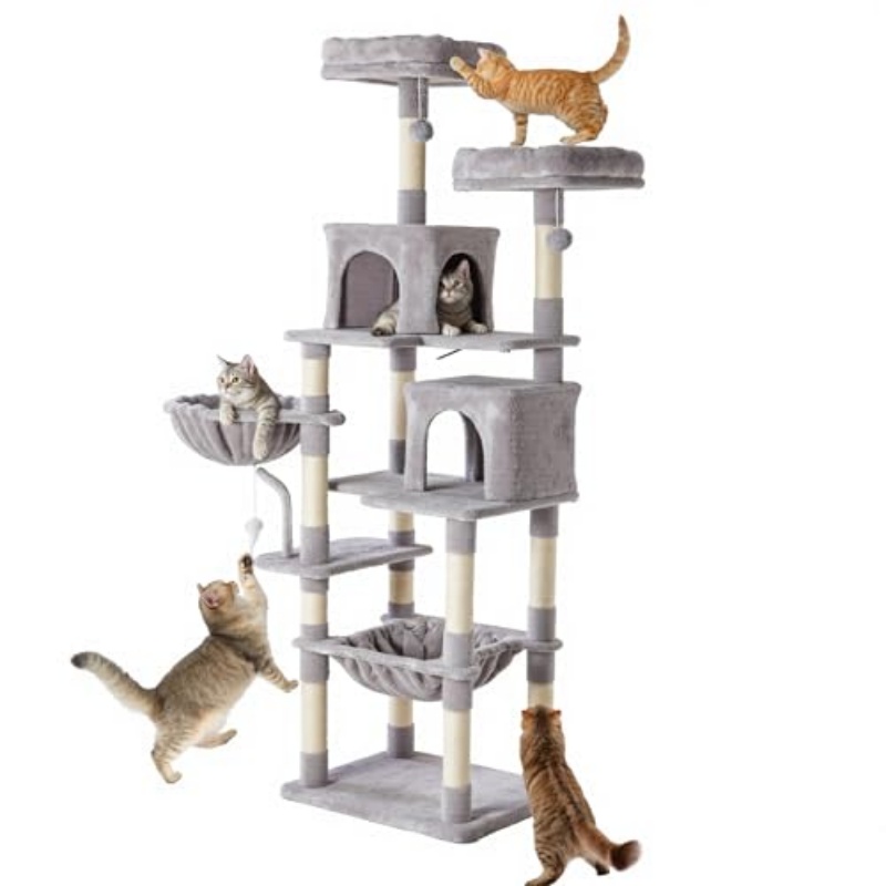 Torre para Gatos de 71 pulgadas, Gran Árbol Multinivel para Climatología Feline, Postes con Corteza de Sisal Natural, Plataforma Extendida y Hammock — imagen 1