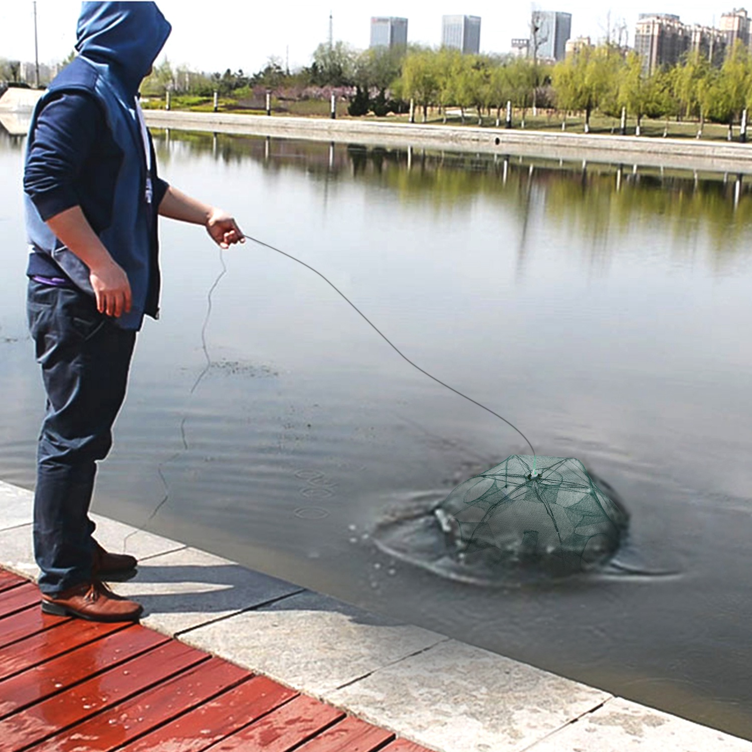 Red de Pesca Portátil Trampa para Cangrejos y Crustáceos 6 Lados 6 Entradas Autoabertura — imagen 7