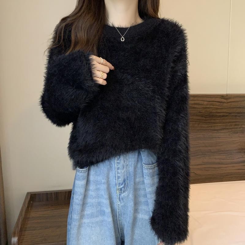 Women's Short Soft Faux Mink Plush Sweater Jacket - Knit Top — image 9