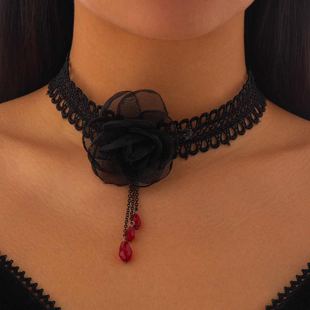 Collar de Cuerda con Red de Araña para Fiesta de Calabaza - Joya de Niña Fuego con Gotas de Cristal y Cadena de Clavícula — imagen 10