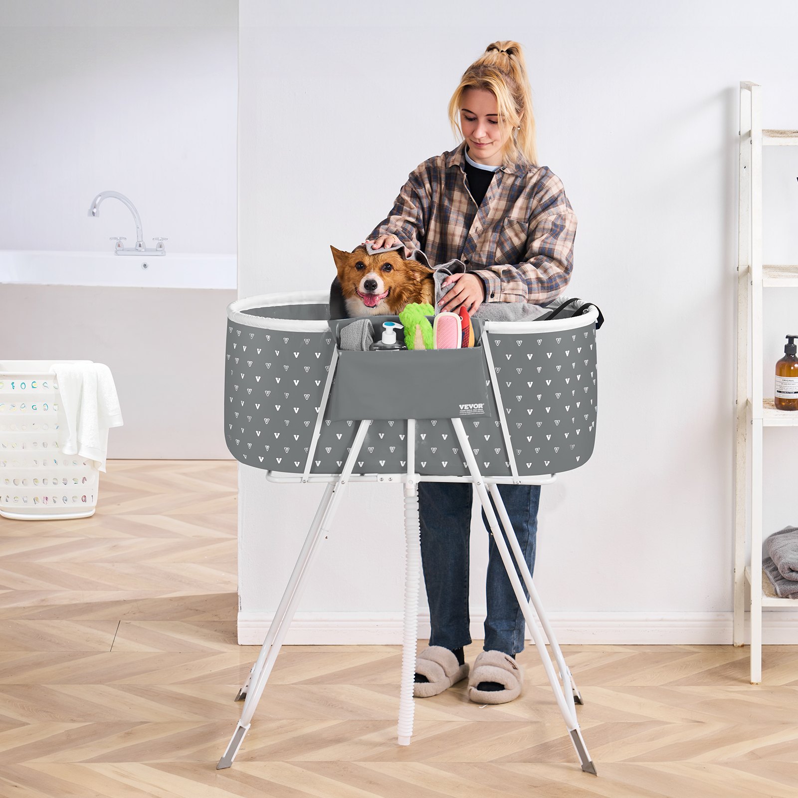 Baño Portátil para Perros Elevado en Gris para Canes Pequeños y Medianos y Gatos — imagen 2