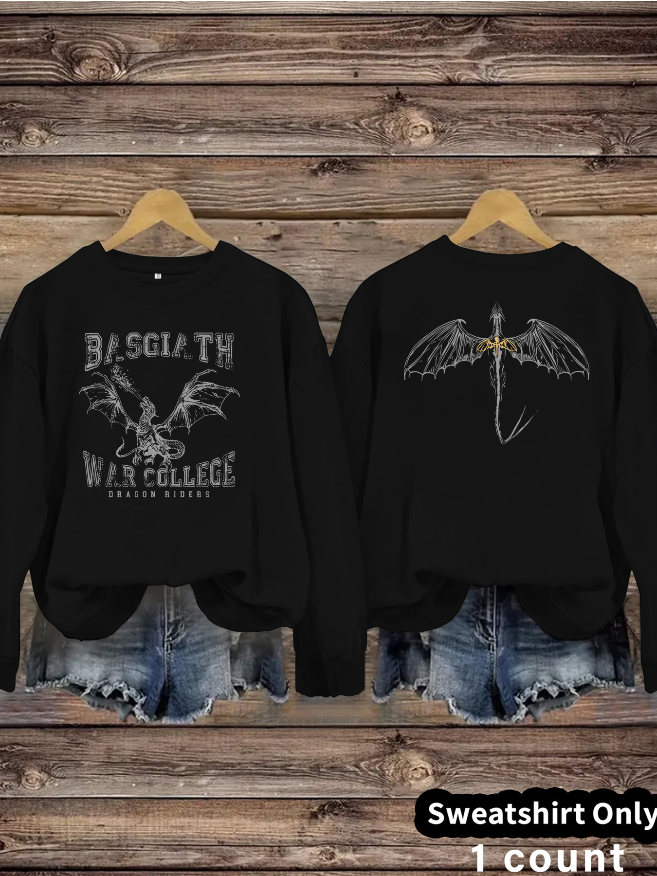 Fantasy Dragon and Bat Printed Round Neck Velvet Hoodie — image 10