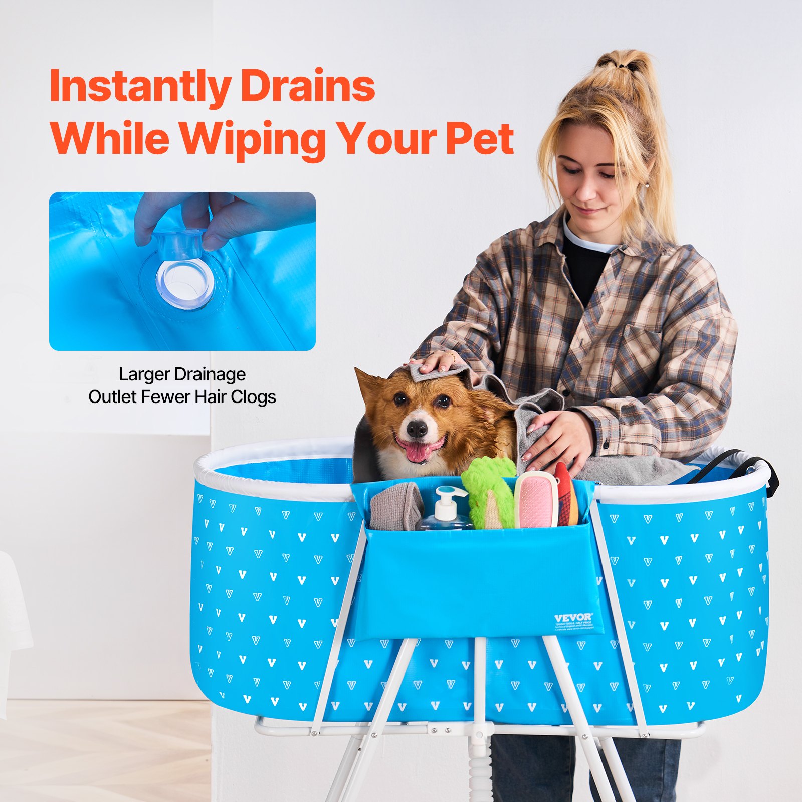 Baño Portátil para Perros con Iluminación Elevada Azul Claro - Estación de Baño para Pequeños y Medianos Animales Domésticos — imagen 7