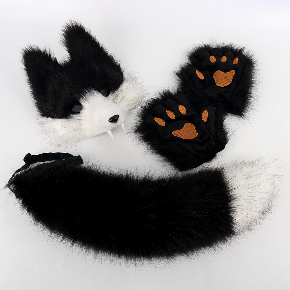 Halloween Realistic Wolf Tooth Mask 3D Set Cosplay Lone Wolf Plush Animal Tail Party Costume Accessory — image 2