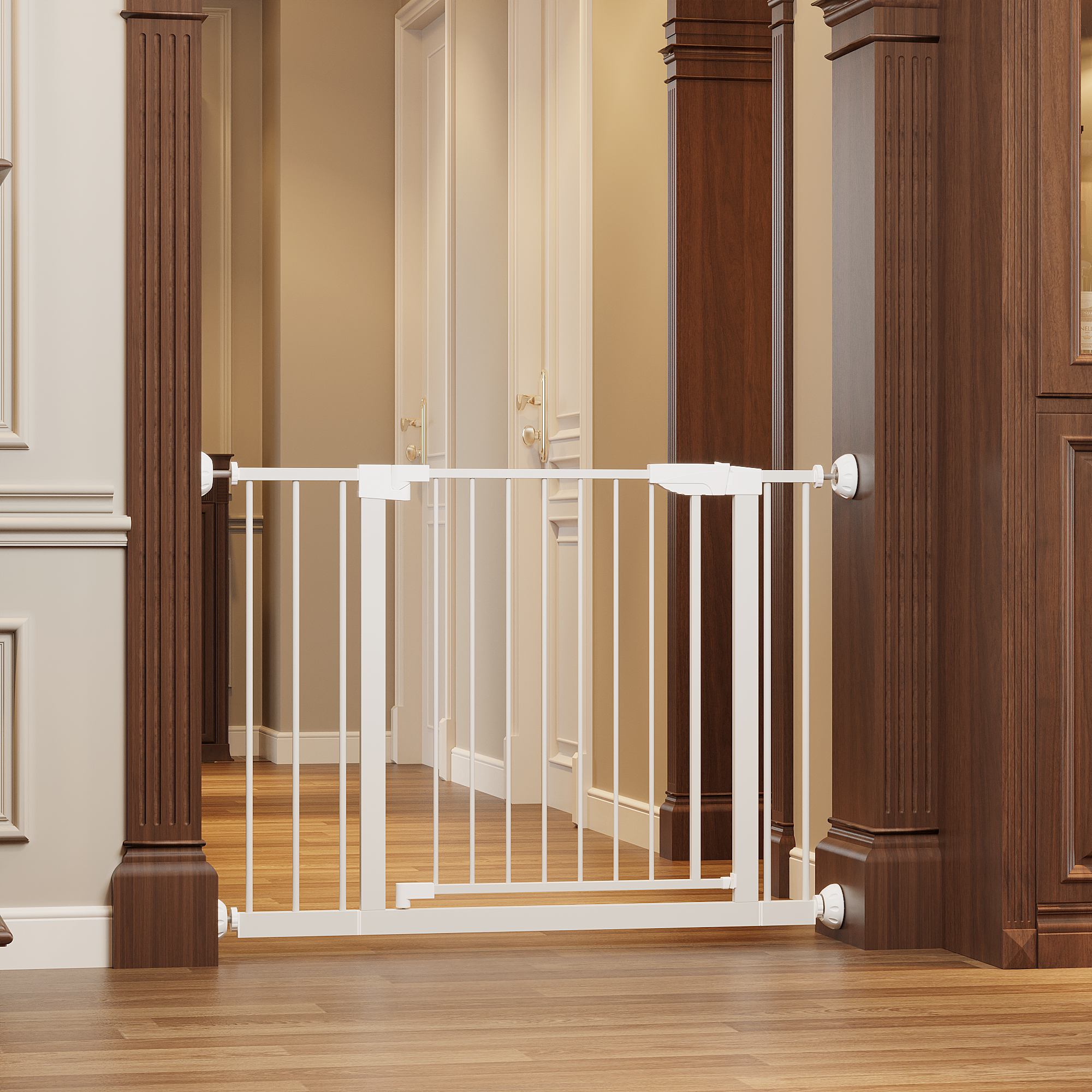 Reja para Bebés Ancha de 29.5-45.3" con Protector de Pared para Escaleras, Reja para Perros de Interior para Puertas, Sin Taladrar, Montaje a Presión, Rejas para Mascotas para Niños, Reja de Seguridad Fácil de Cruzar, Blanca — imagen 13
