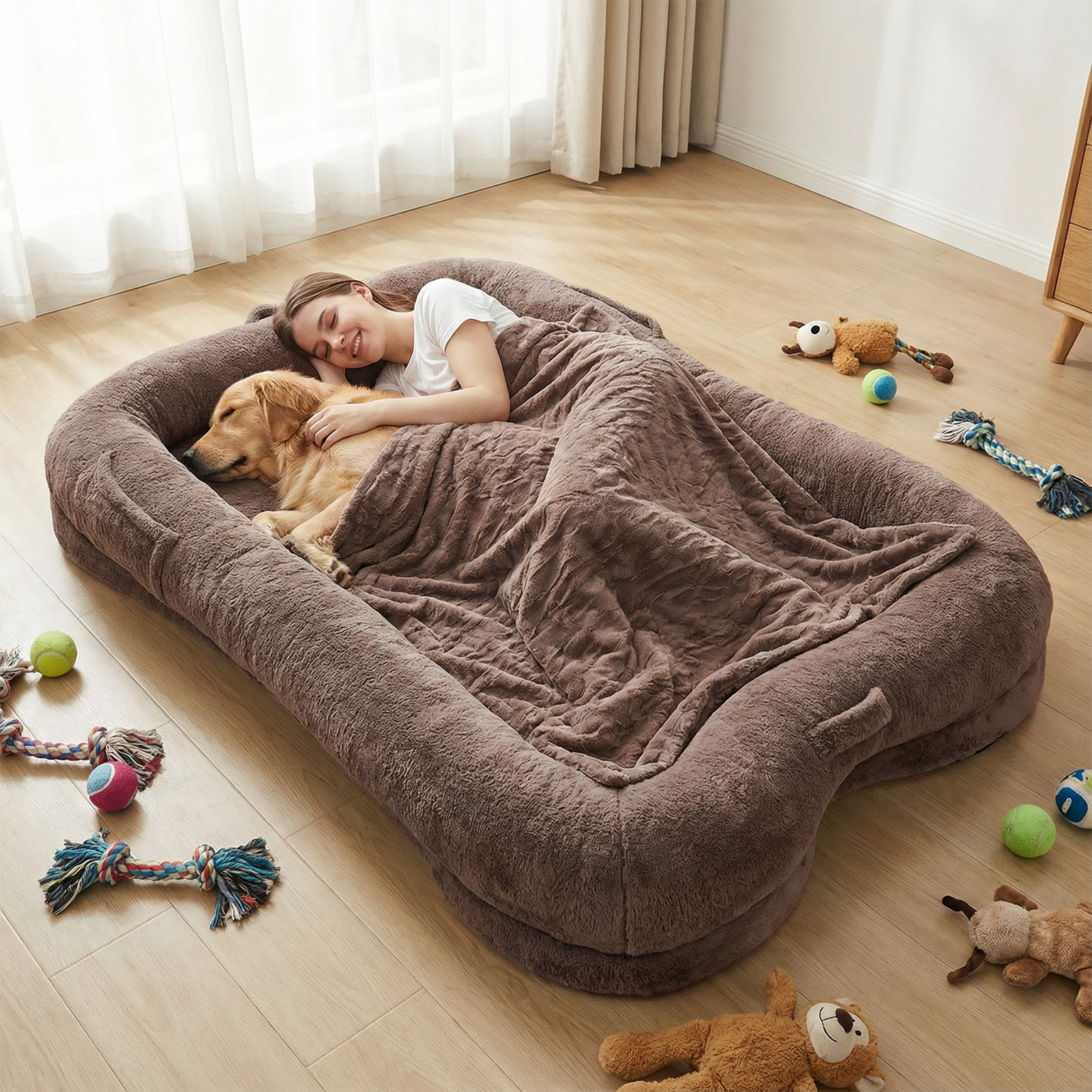 Human Dog Bed Washable Large Size Non Slip Bottom Comfortable Plush Giant Size Dog Bed With Blanket And Pocket For Home — image 2