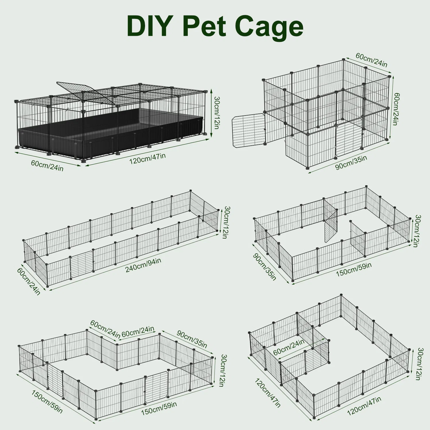 47x24x12" Guinea Pig Cage Small Animal Playpen DIY Metal Pet Enclosure with 20 Panels Waterproof Floor Mat for Hedgehogs Chickens Ducklings Rabbits Hamsters — image 8