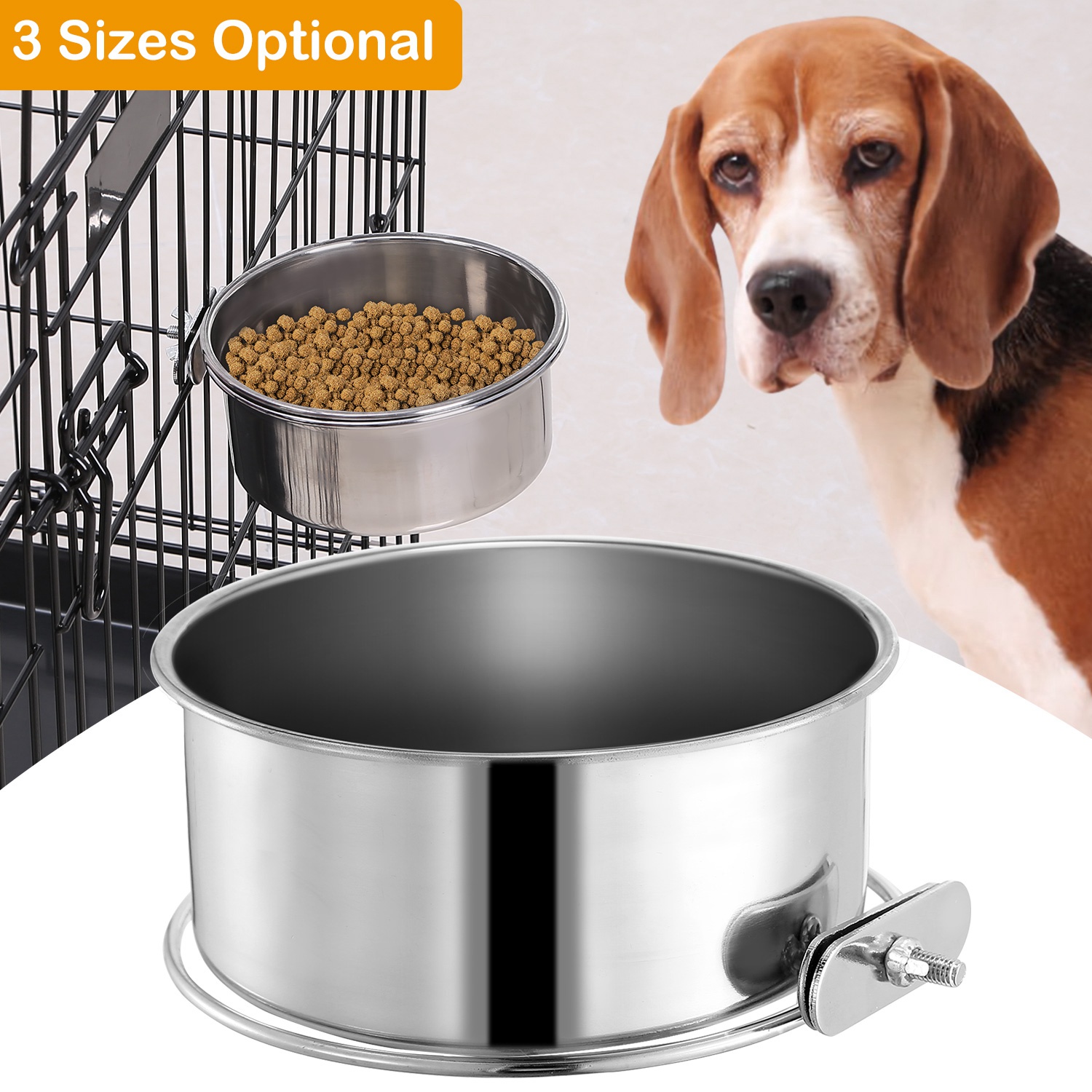 Bol de Alimento para Perros de Acero Inoxidable M, Comedor Suspendido con Suporte y Fijador — imagen 3