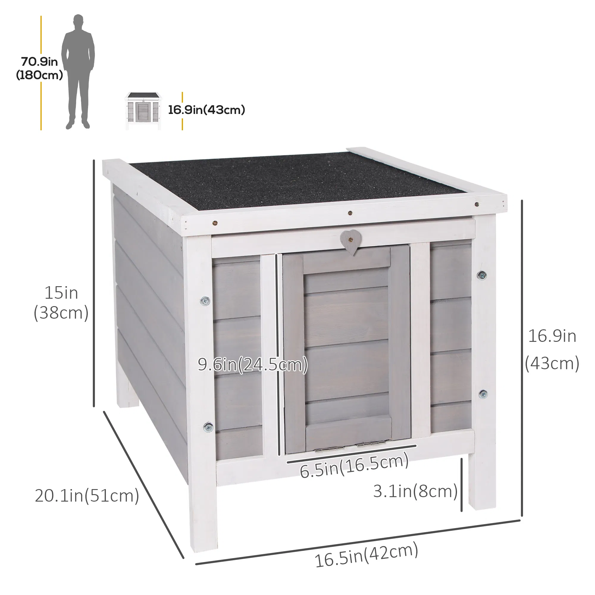 Wooden Rabbit Hutch Bunny Cage Outdoor Cat House Guinea Pig Cage Duck Shelter, Indoor Outdoor Use, 20"x16.5"x17", Grey — image 2