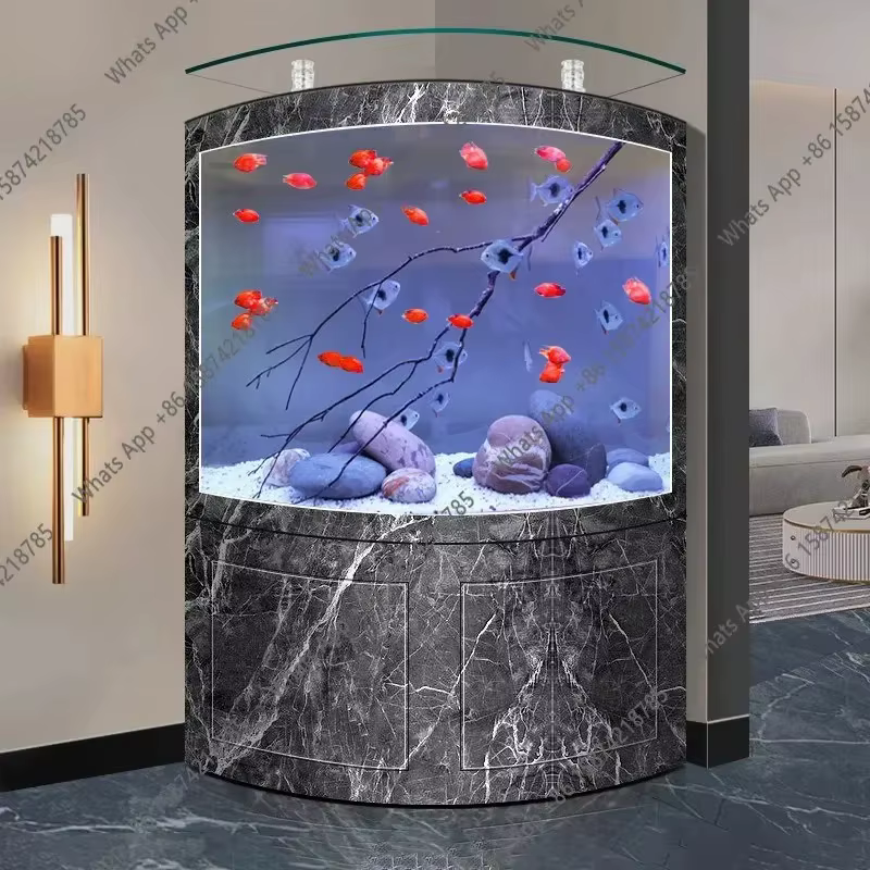 Fan Shape Creative Goldfish Tank Office Living Room Hot Curved Glass Medium and Large Bottom Filter Smart Aquarium — image 2