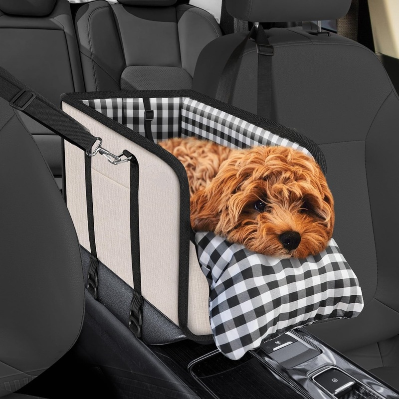 Car Mounted Pet Car Seat – Portable Small Dog Grid Seat with Soft Cushion & Seat Belt, Dog Car Accessories — image 2