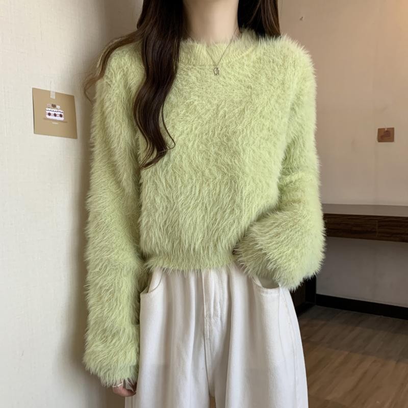 Women's Short Soft Faux Mink Plush Sweater Jacket - Knit Top — image 8