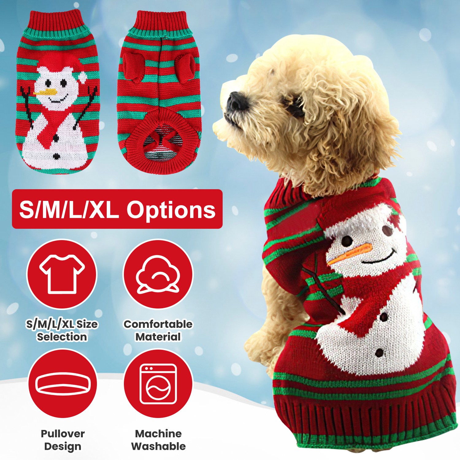 2 Patrones y 4 Tallas a Elegir - 1 Pieza de Suéter Navideño de Cuello Alto Para Mascotas, Ropa Navideña Para Perros y Gatos, Disfraz de Rayas con Muñeco de Nieve, Suéter de Invierno Para Gatitos y Cachorros Pequeños y Medianos — imagen 16