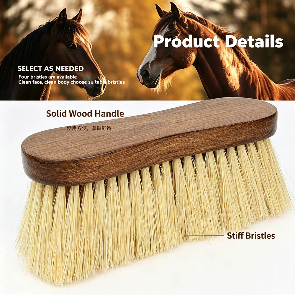 Cepillo de Aseo para Caballos con Puntas Naturales Rígidas y Mango Curvado, Cepillo de Limpieza para Caballos, Elimina Polvo y Cabello Suelto, Herramienta de Cuidado para Caballos — imagen 2