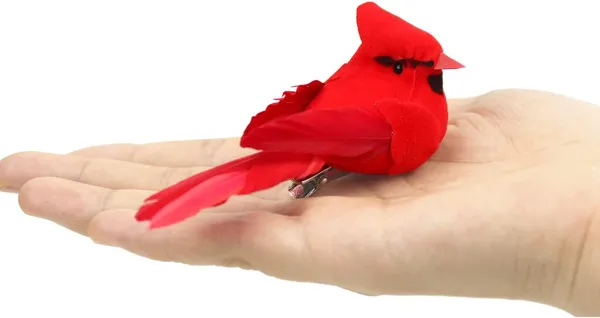 12 Pzas Pájaros Cardenales para Manualidades, Mini Cardenales con Clip para Árbol de Navidad, Adornos de Pájaros Rojos Artificiales para Coronas y Centros de Mesa DIY, Terciopelo Rojo y Plumas — imagen 2