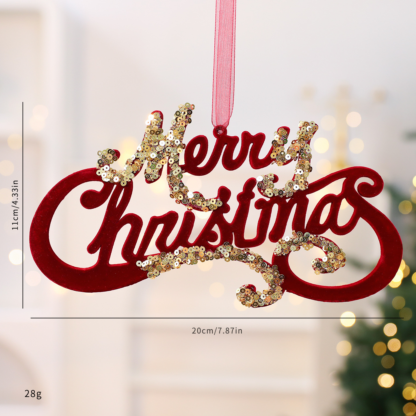 Christmas Decoration Velvet Red Wreath Bow Deer Ornament Tree Hanging Decor — imagen 16