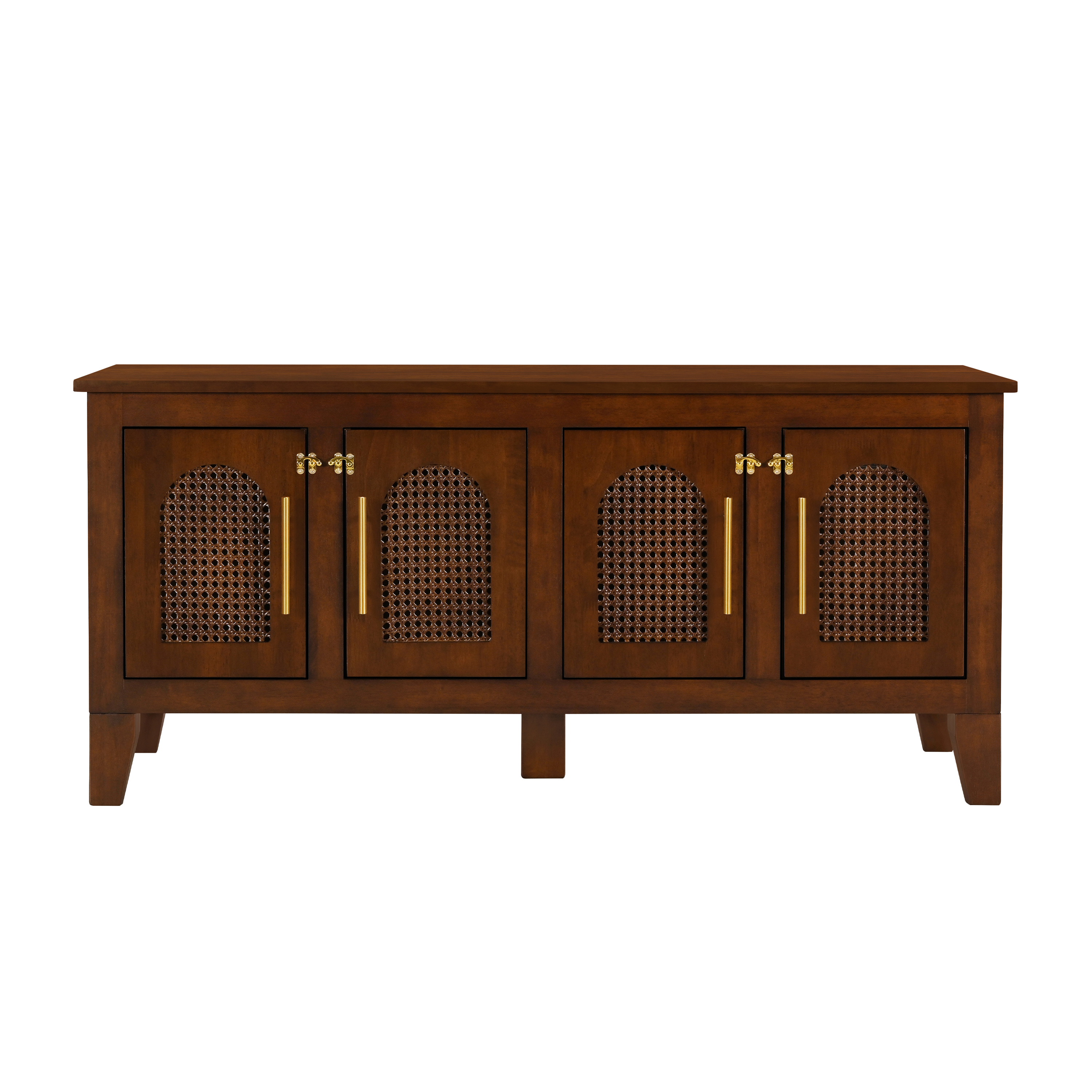 Lars Indoor Rattan Decorated Rubber Wood Dog Crate Cabinet Furniture -Stylish Pet Kennel With 4 Doors For Living Room — image 5