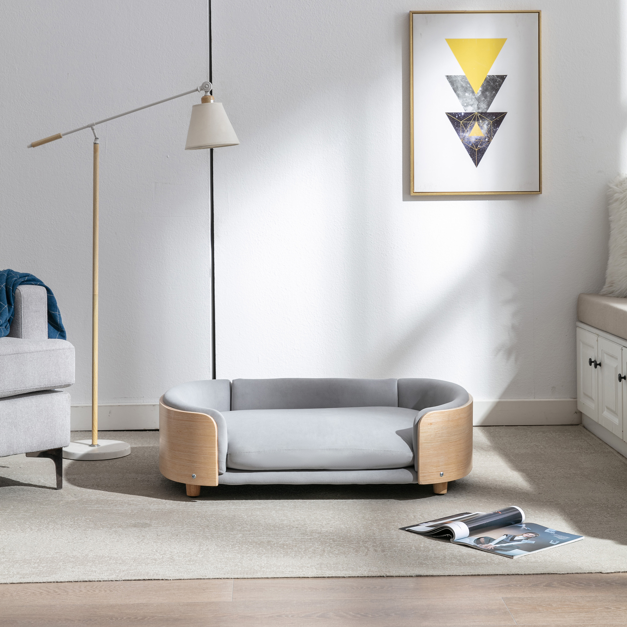 Scandinavian style Elevated Dog Bed Pet Sofa With Solid Wood legs and Bent Wood Back, Velvet Cushion, Large Size — image 17