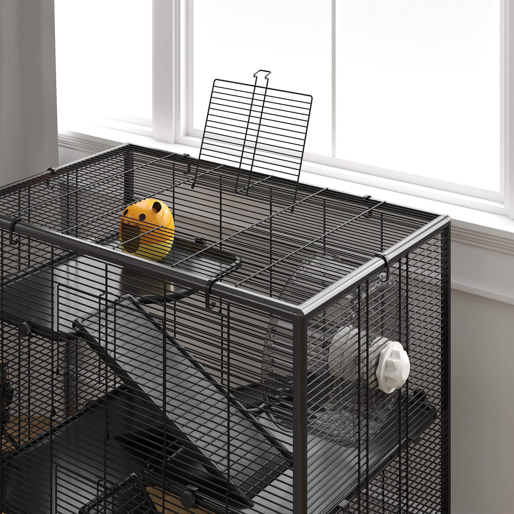 4 Tier Hamster Cage with Deep Tempered Glass Bottom, Running Wheel, Hut, Water Bottle, Food Dish, 31" x 19" x 31.5" — imagen 3
