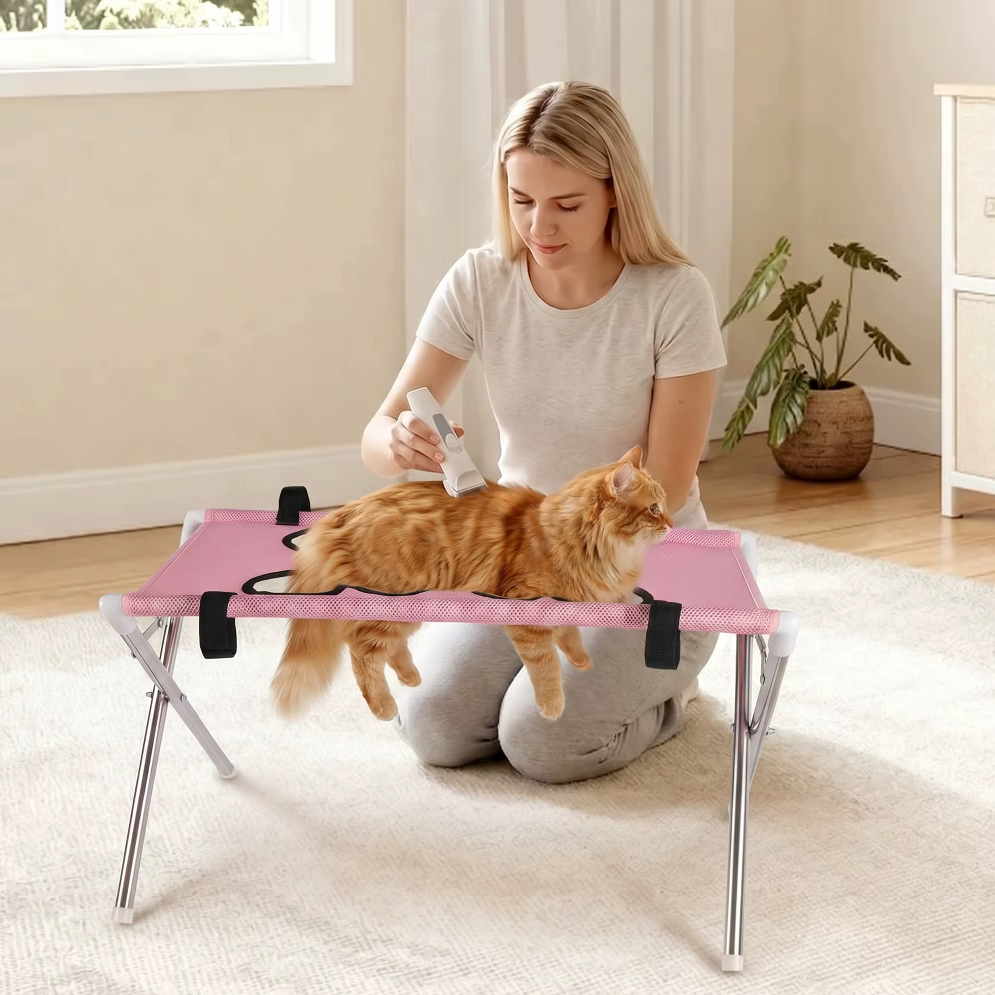 Mesa de hamaca plegable para aseo de mascotas con soporte para gatos y perros pequeños: recorte de uñas, cuidado de patas, baño, aseo en casa, opciones de reemplazo — imagen 5