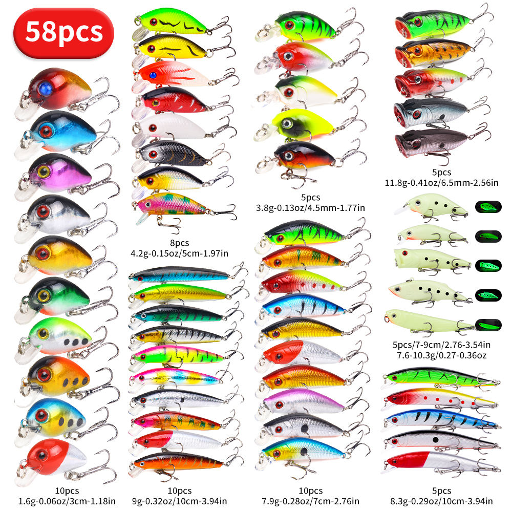 Kits de Señuelos de Pesca 22pcs 58pcs 102pcs, Set Multifuncional de Señuelos Flotantes de Superficie y Natación, Equipado con Ranas Suaves y Anzuelos de Alto Tono, Usados para Pesca de Lobina — imagen 5