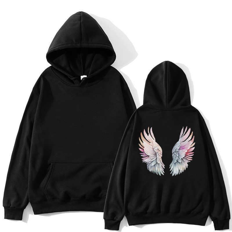 Women's Fleece-Lined Hoodie with Wings Print, Kangaroo Pocket, Drawstring, and Graphic Design — image 1