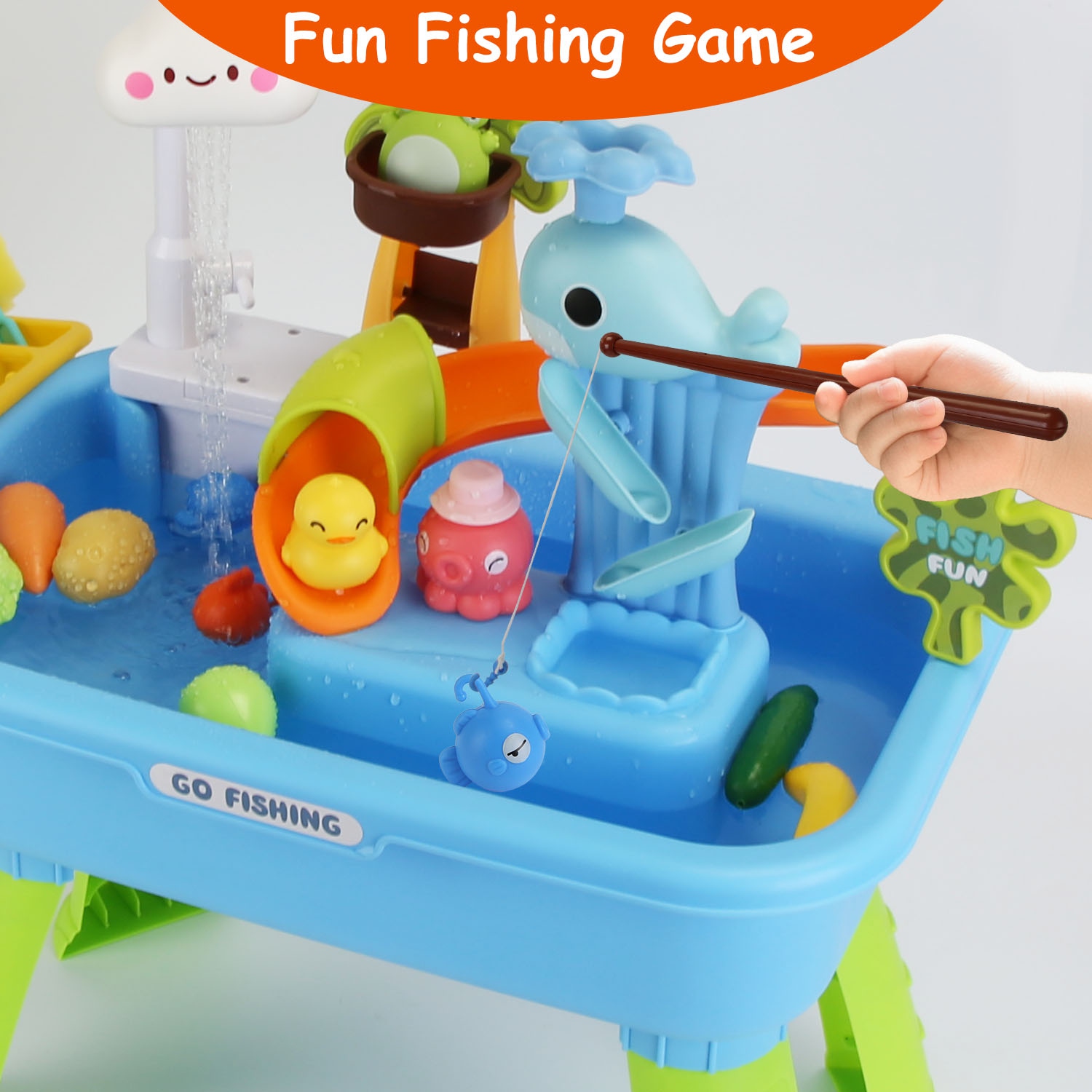 1Set 3 In 1 Kitchen Sink Toy With Electric Faucet Water Table Fishing Game Role Play Sink Set Indoor Outdoor For Kids Aged 3 Years Old — imagen 12