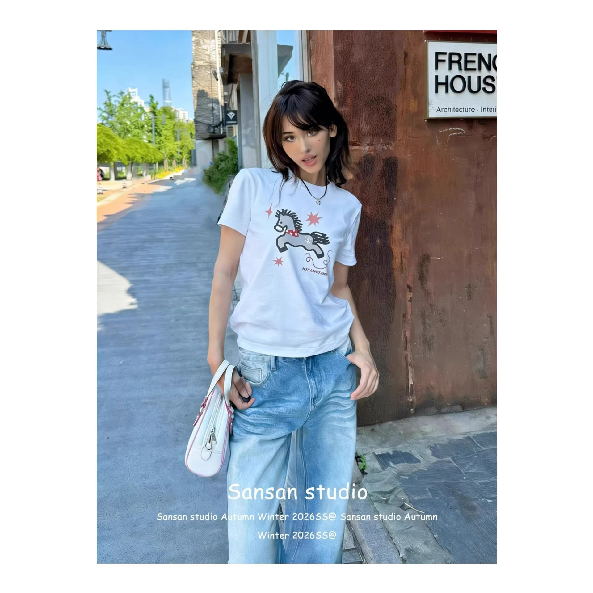 Horse Print Design Shoulder Short Sleeve T-Shirt — image 4