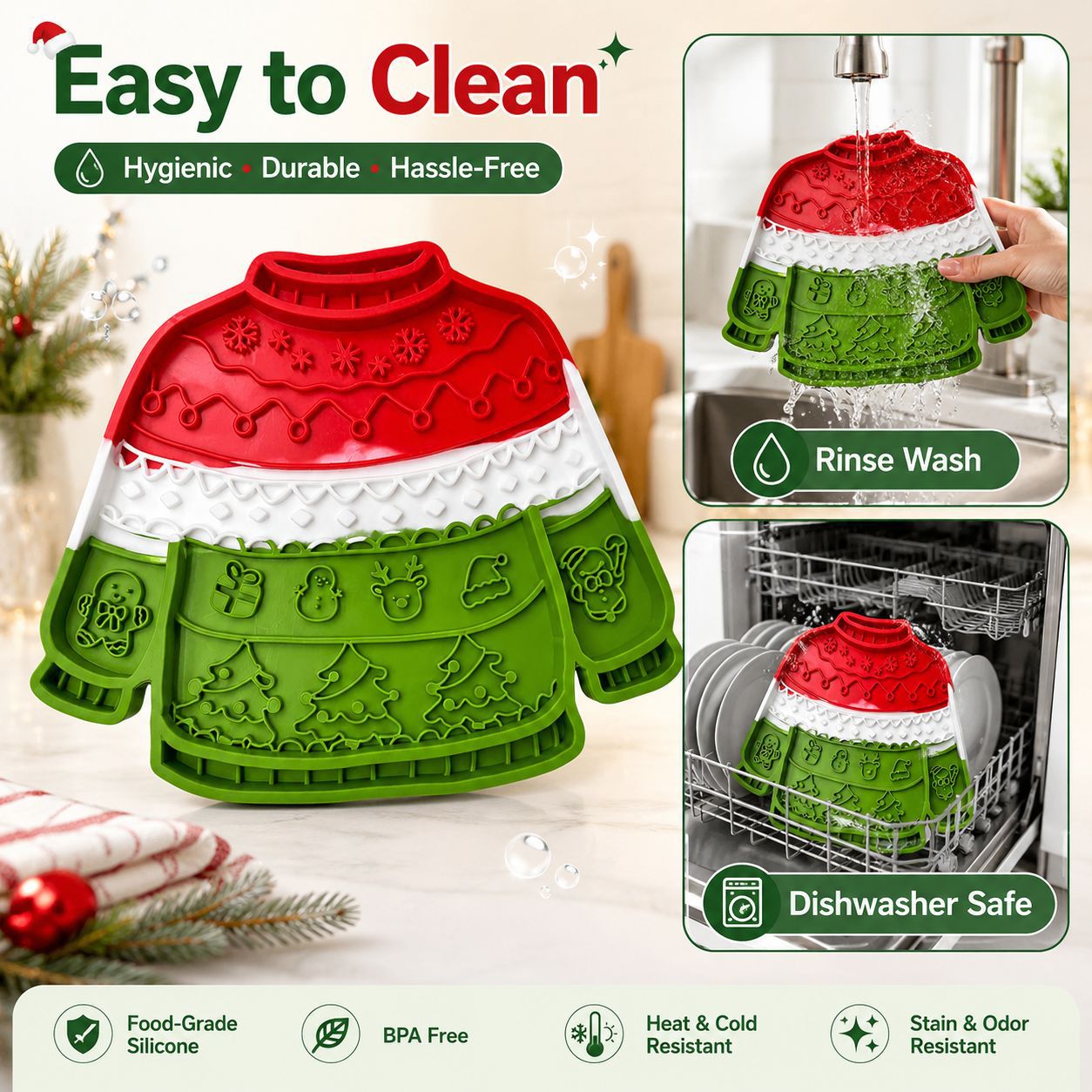 Christmas Pet Licking Mat with Silicone, Multi-Suction Cups, Non-Slip, Slow Feeding, Calming Interactive Licking Pad — image 4