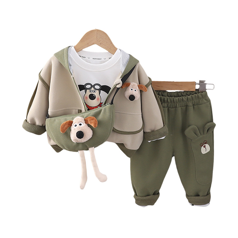 Toddler Kids Puppy Print Hooded Jacket Long Sleeve T-Shirt Pants Bag Set — image 7