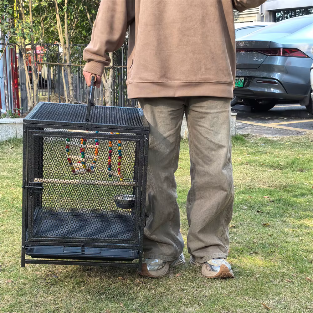 Caja de Viaje para Pájaros de Hierro Forjado Resistente con Manija de Madera Percha para Loros Canarios Budgies Amistades y Cacatúas — imagen 3