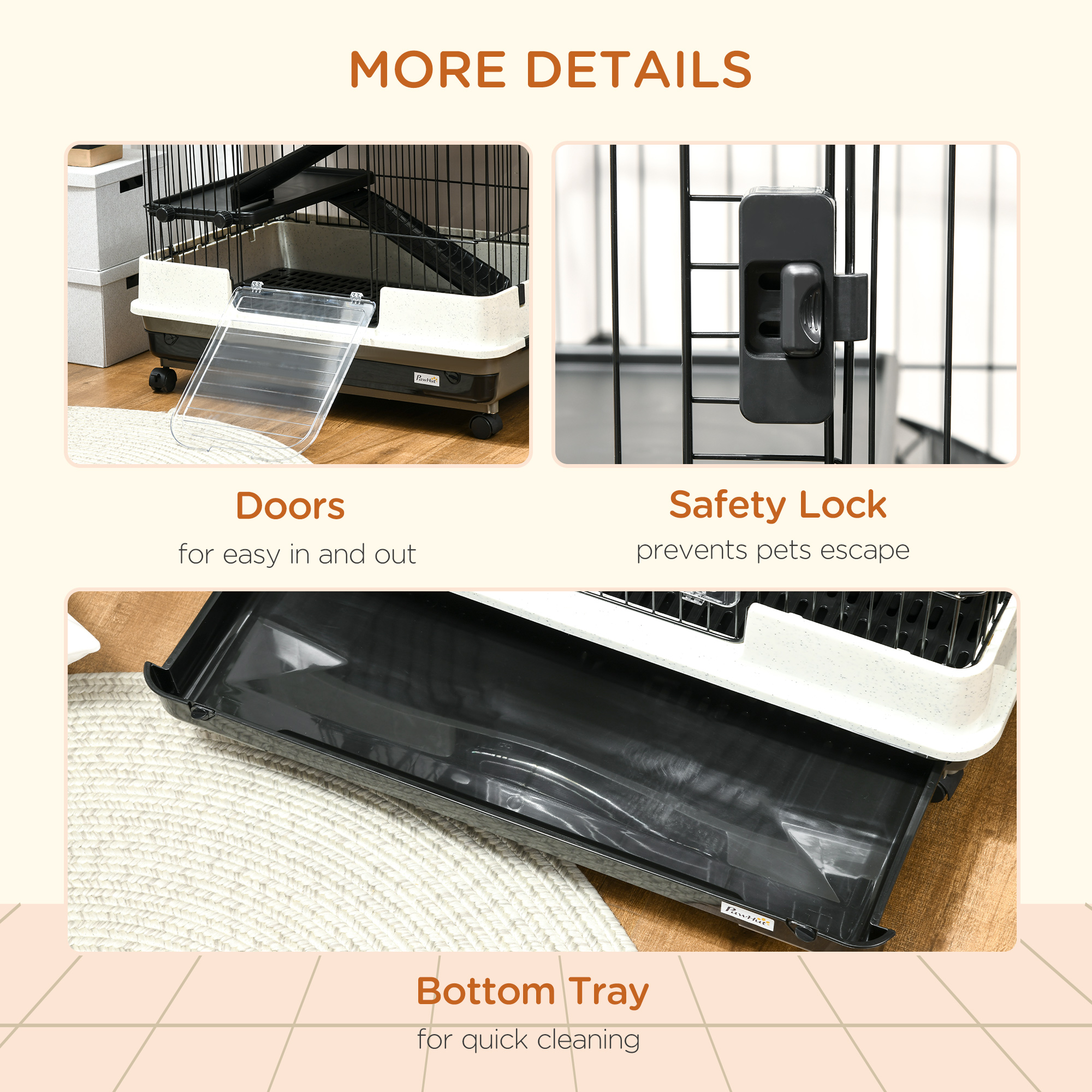 L 6-Level Small Animal Cage Rabbit Hutch with Universal Lockable Wheels, Slide-out Tray for Bunny, Chinchillas, Ferret, Black — imagen 2