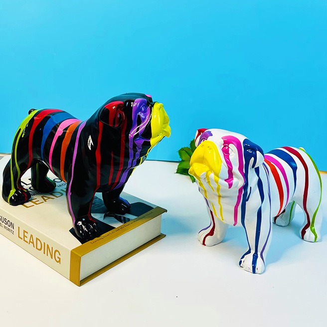 Creative walking method dog fighting splashing color resin handicraft ornaments — image 4