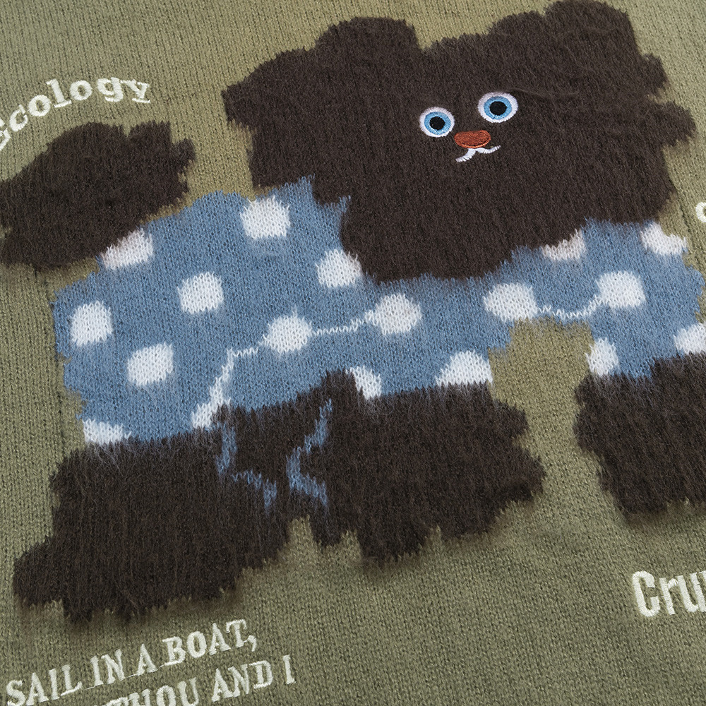 Puppy cartoon contrasting collar sweater — image 4