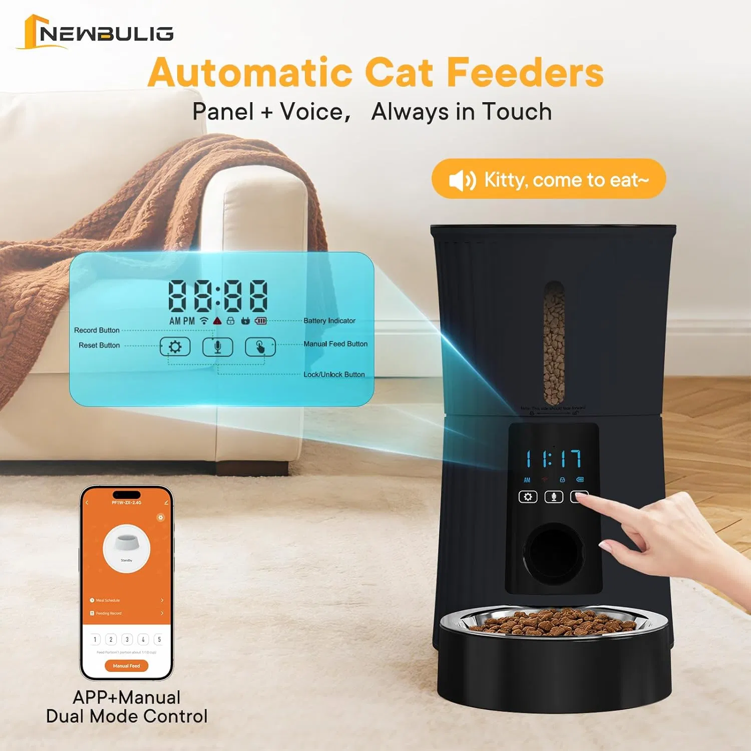 Intelligent feeder, equipped with WiFi application control function, a 4-liter capacity intelligent pet food dispenser specifically for cats and dog — image 2