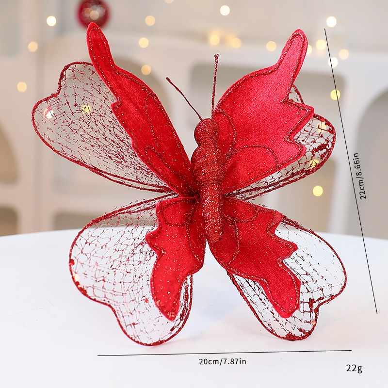 Saintyuan High-Quality Fabric Sequin Gold Powder Artificial Butterfly Ornament Christmas Tree Decoration — image 7