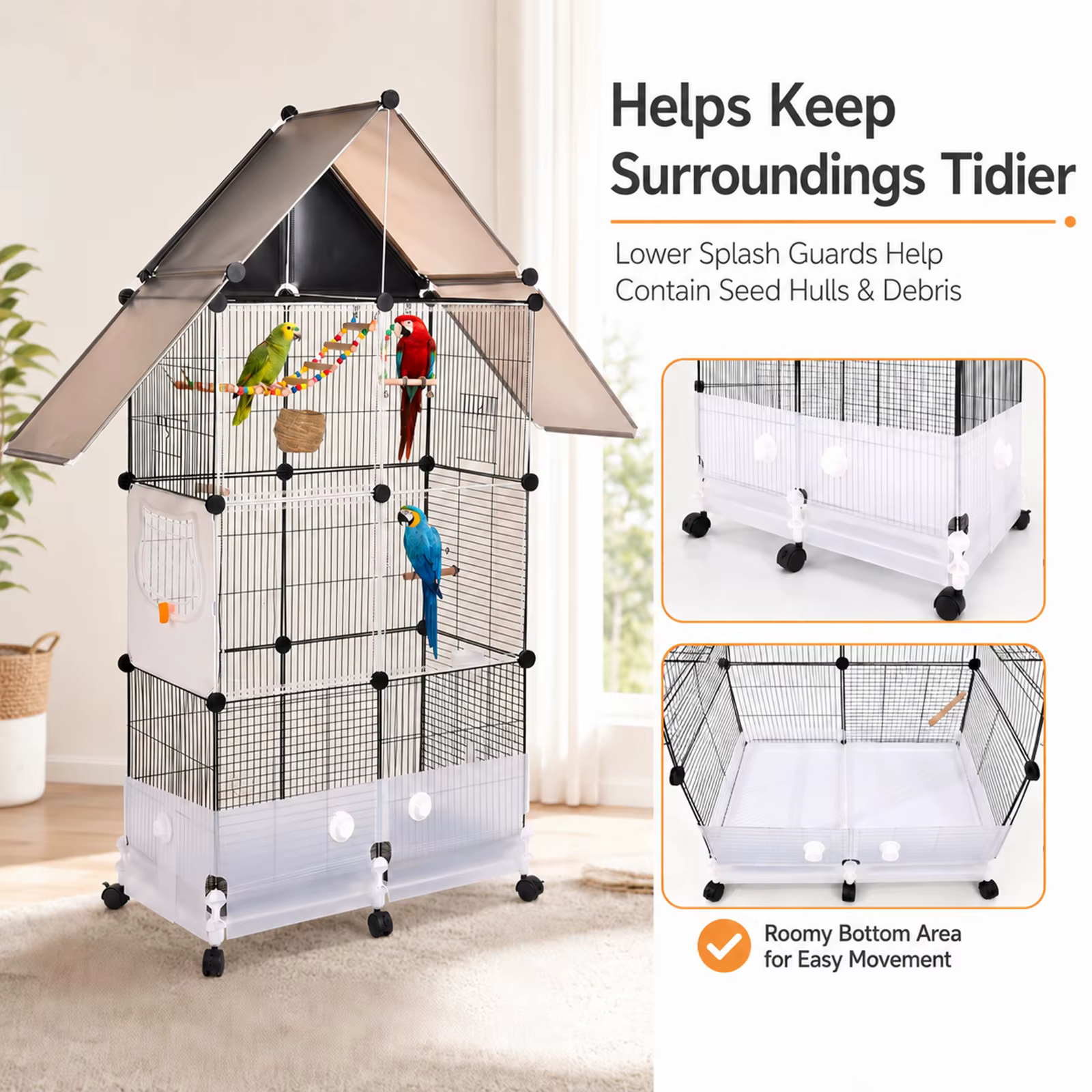 Cage para Conos con bandeja extraíble perchas comederos y 6 ruedas de rodadura estantes grandes para loros africanos, macaos, canarios, cacatúas, etc. — imagen 7