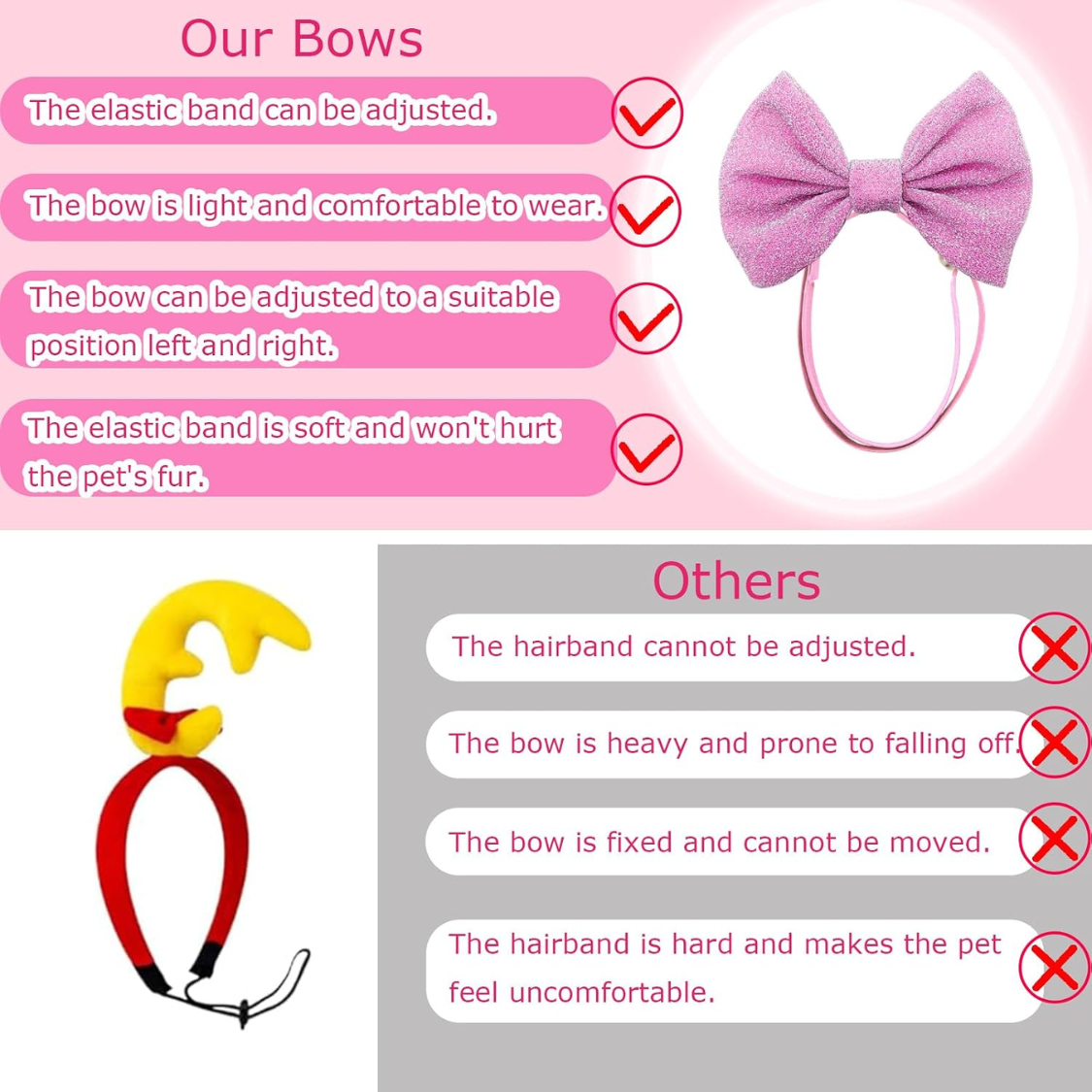 4 Piezas de Diadema con Moño para Perros Pequeños y Medianos, Ajustable, Accesorios de Peluquería para Mascotas, Cachorros y Gatos — imagen 4