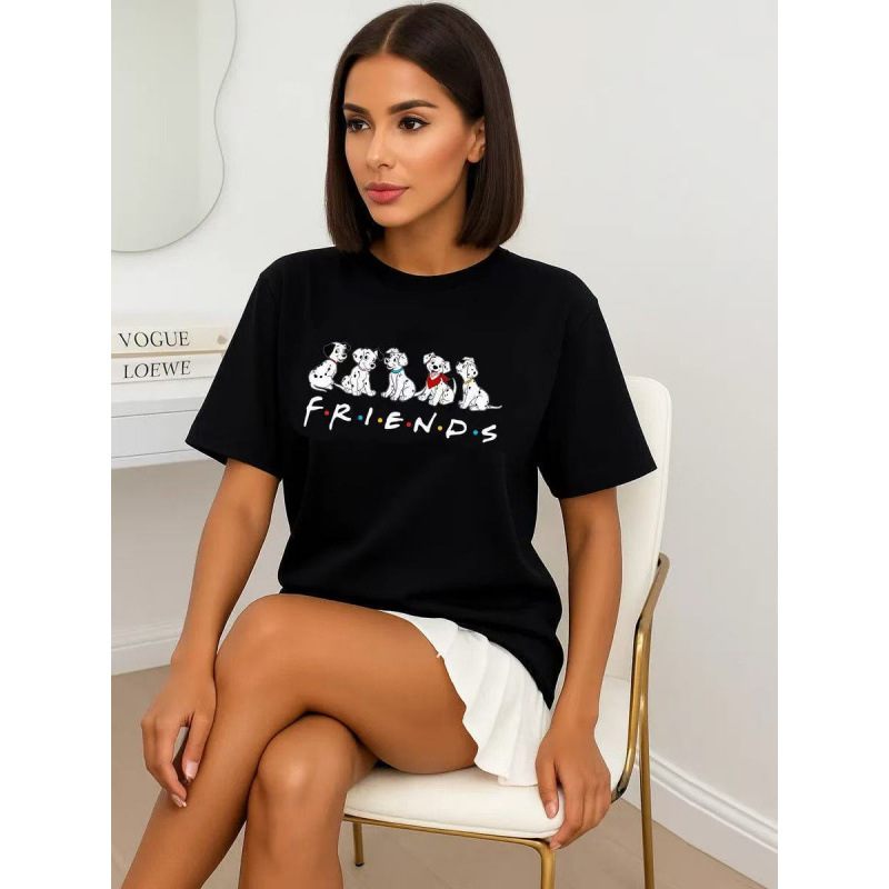 Spotted dog pattern round neck loose short sleeved top for women — image 4