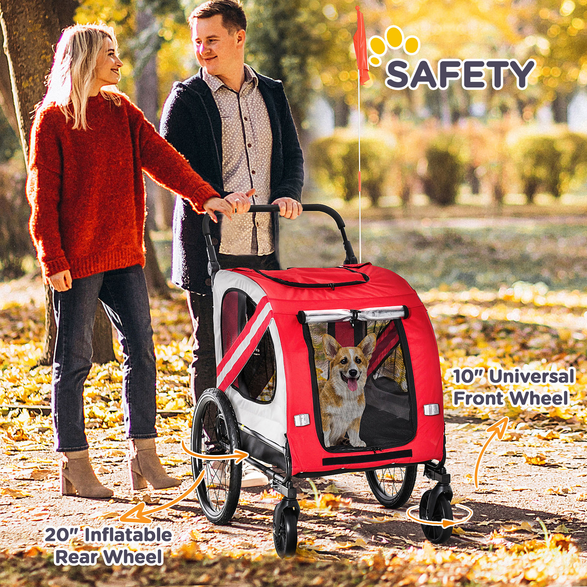 Remolque de Bicicleta 2 en 1 para Mascotas para Perros Pequeños y Medianos, Cochecito para Perros con Visibilidad Vial, Transportador para Bicicleta, Accesorio Lateral Resistente al Clima para Bicicleta, Rojo — imagen 7