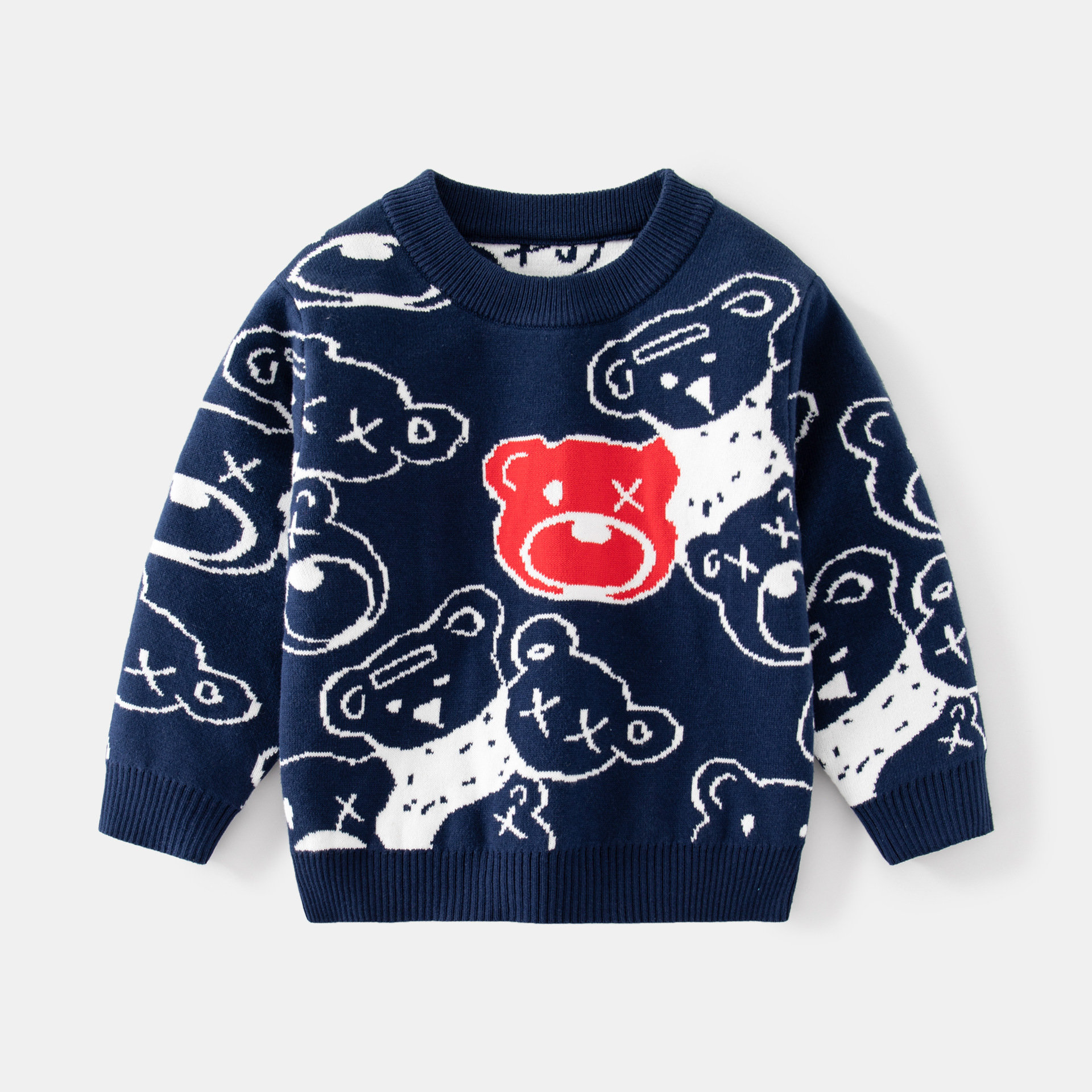 Sudadera con Cuello Redondo y Patrón de Oso de Dibujos Animados, Estilo Casual para Niños — imagen 2